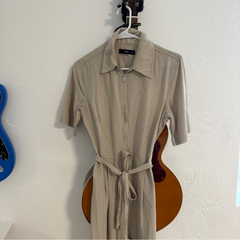 Mango Neutral Beige Short-Sleeve Tie-Waist Jumpsuit - Picture 8 of 10